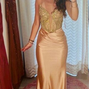 Phoenix Gown- Crystal- Embellished Satin Fitted Dress, Size 2